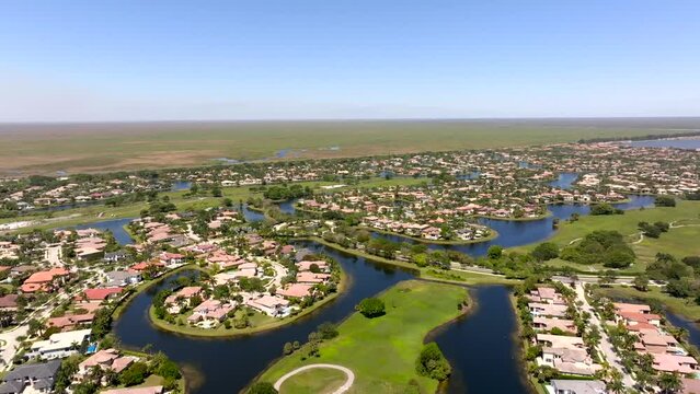 Parkland Florida neighborhoods by the Everglades 4k aerial footage