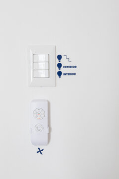 Light switch in a wall with indoor and outdoor text