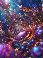 Intricate fractal design with sparkling details - An illuminating creation of a fractal design composed of intricate patterns, glowing details, and dazzling colors that transport the viewer to a fanta