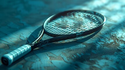 Tennis racket on a blue background.
