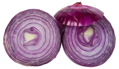 Fototapeta premium Two large purple onions are cut in half, cut out - stock png.