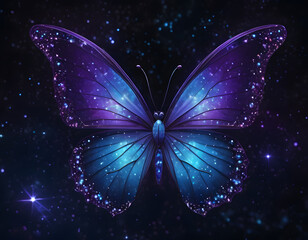 
In a mystical display of beauty, a radiant purple butterfly flutters gracefully against a backdrop of deep purple galaxies, casting a spellbinding aura of enchantment and wonder.