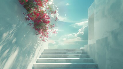 Stairway to heaven with blooming flowers.