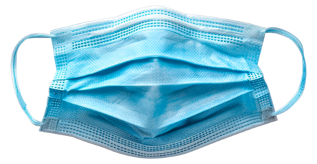A blue surgical mask is shown, cut out - stock png.