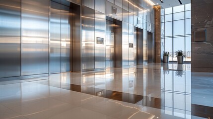 modern lobby with steel doors