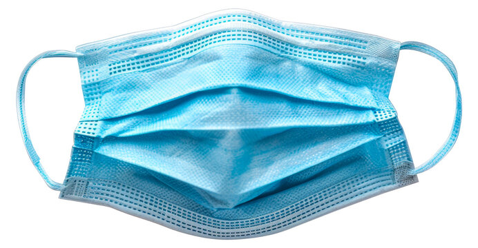 A blue surgical mask is shown, cut out - stock png.
