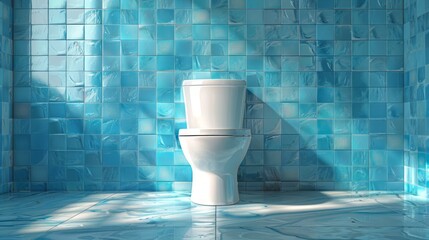 white toilet and blue tiles