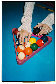 Billiard balls in a pool table
