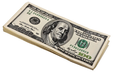 A stack of one hundred dollar bills, cut out - stock png.
