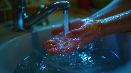 Hygienic handwashing under clean running water.
