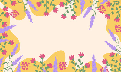 Abstract organic hand drawn lavender flowers background with copy spaces.
