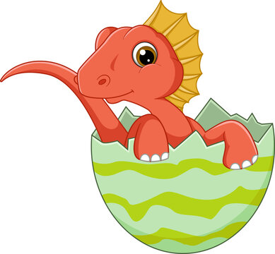 Cartoon baby amargasaurus hatching from egg