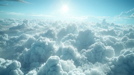 Beautiful aerial view above clouds on a sunny day.