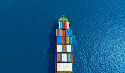 Aerial view of the freight shipping transport system cargo ship container. international transportation Export-import business, logistics, transportation industry concepts	 - obrazy, fototapety, plakaty