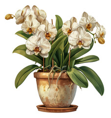 Naklejka na ściany i meble A vase with a bunch of white flowers in it, cut out - stock png.