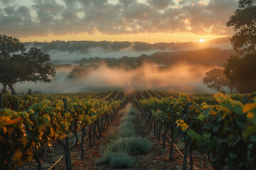 Obraz premium Morning_mist_over_a_vineyard