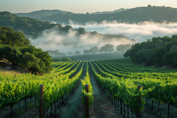 Fototapeta premium Morning_mist_over_a_vineyard