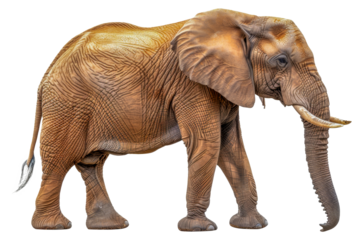 A large elephant with a long trunk is walking, cut out - stock png.