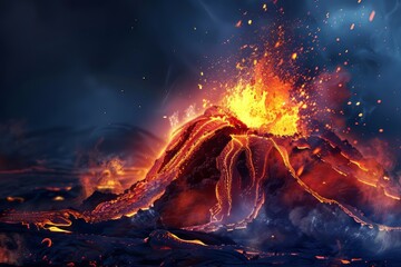 Volcano Mountain Lava Eruption