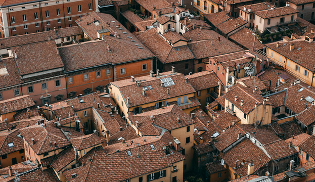 Beautiful historical Italian houses with tiled roofs from the top view