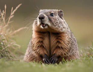 The groundhog, commonly referred to as a woodchuck, is a member of the Sciuridae family, closely related to the marmots, a group of sizable ground squirrels. It typically inhabits lowland areas.