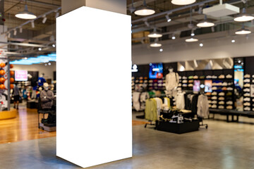 Mockup Blank space of tall light box Four sides around the pole in shopping mall - obrazy, fototapety, plakaty