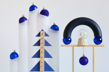 Christmas colored objects together on paper background