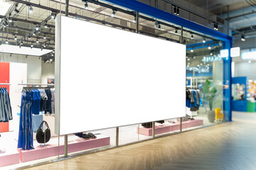 Mockup horizontal blank LED billboard or lightbox at fashion clothes shop
