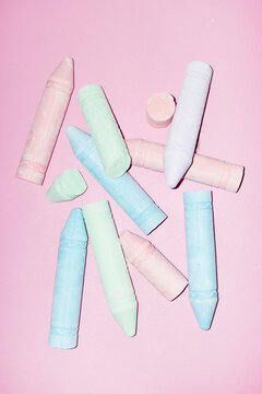 Bright and pastel-coloured creative art chalks with hard flashlight