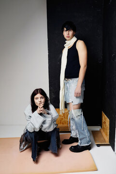 Underground fashion portrait of cool gen z couple