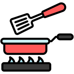 Frying Pan lineal multi color icon, relate to gastronomy theme. use for UI or UX kit, web and app development.