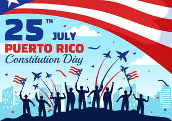 Happy Puerto Rico Constitution Day Vector Illustration on 25 July with Waving Flag and Ribbon in National Holiday Flat Cartoon Background Design