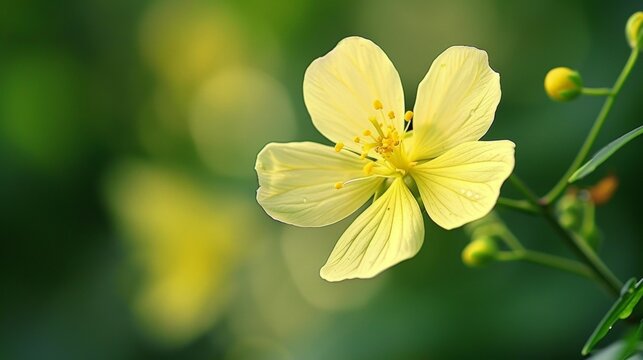 A zoomedin shot of a biofuel plants flower a delicate yellow blossom with a faint sweet scent. .