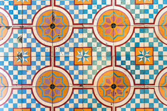 Colorful Floor With Old Tiles.