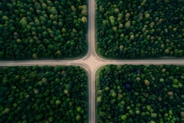 Aerial view rural road in forest, nature ecosystem