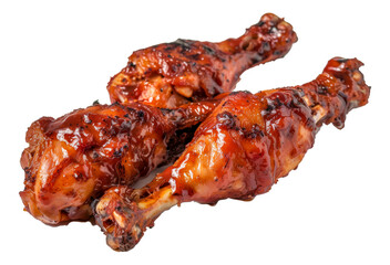 Obraz na płótnie Canvas Two pieces of chicken with barbecue sauce on them, cut out - stock png.