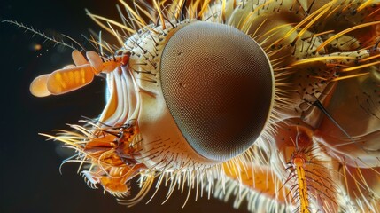 Microscopic image of a flys maxillae revealing the fine hairs and bristles used for detecting and manipulating food. - obrazy, fototapety, plakaty