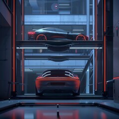 Animated concept of a car being lifted into a smart parking slot efficient space usage