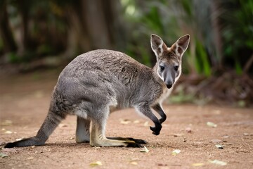 Naklejka na ściany i meble Agile wallaby captured in graceful motion against Australian backdrop