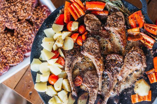 Grilled Lamb Chops with Roasted Vegetables