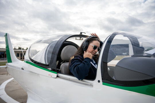 Portrait Of A Women Airplane Pilot.