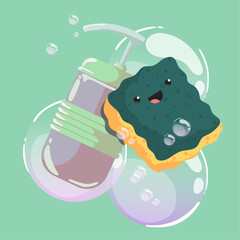 cartoon sponge and cartoon soap vector illustration