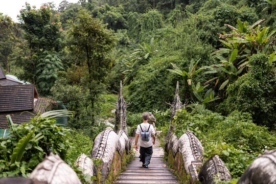 Traveler at Naga stairs in Chiang Mai.