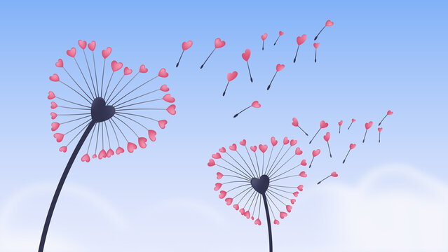 Red flower hearts on flower floating in air.