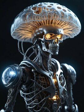 3d illustration of alien robot with futuristic background