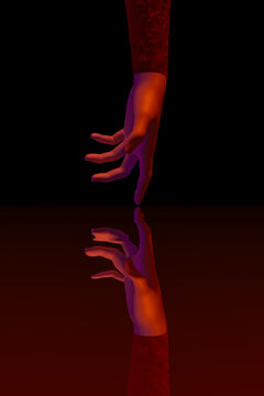 A Hand Reaching Out to the Side of a reflection water