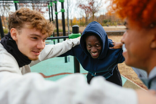 Friends spending time together in park