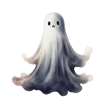 illustration of halloween ghost minimalistic, Isolated on transparent PNG background, Generative ai