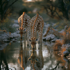 giraffes drink the water