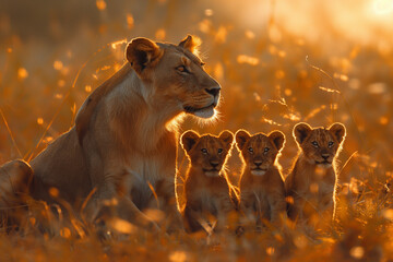 lion cub in the serengeti - obrazy, fototapety, plakaty
